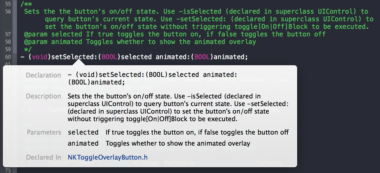 Doxygen comments shown in Xcode