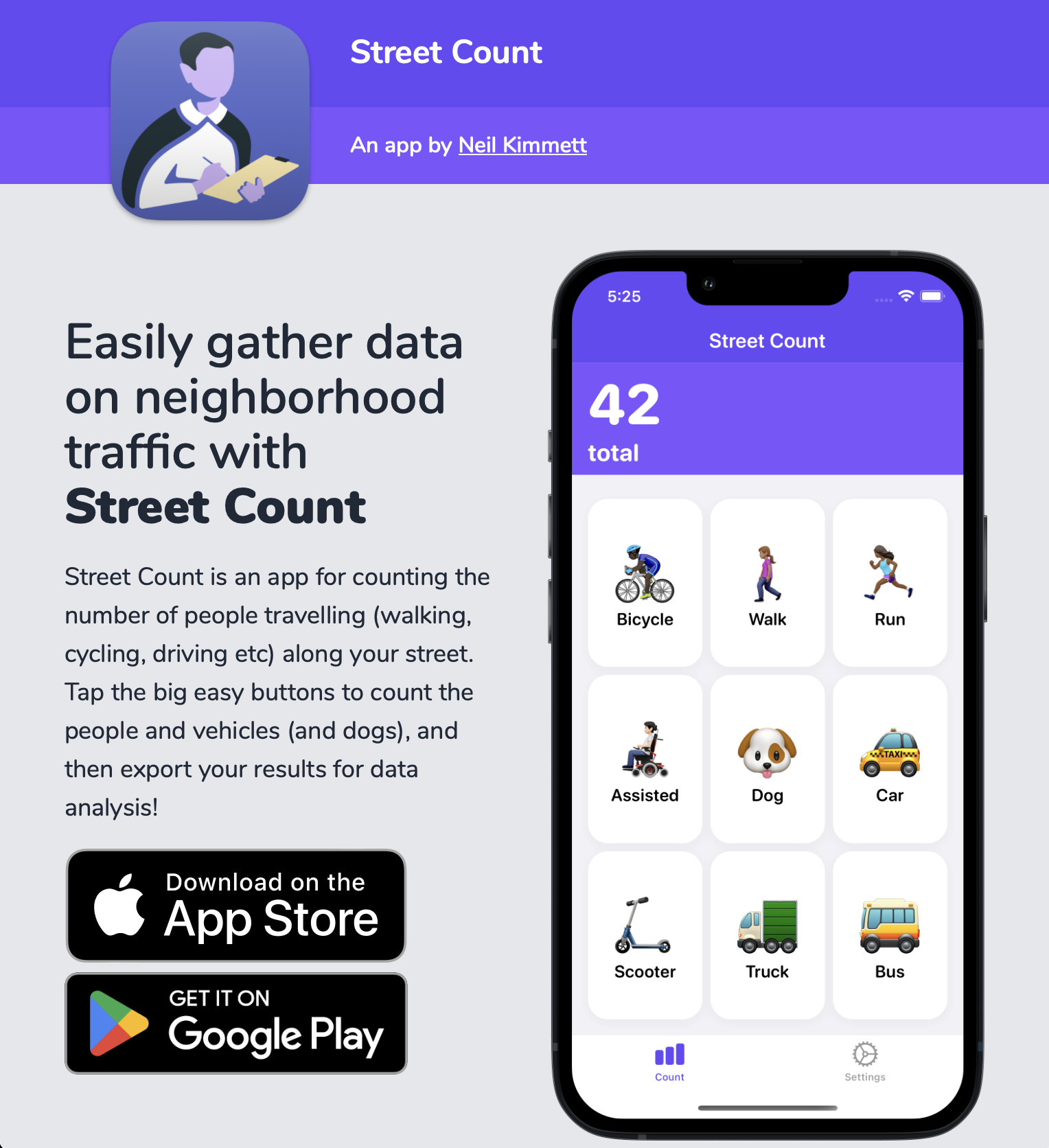 A screenshot of the promotional website for Street Count