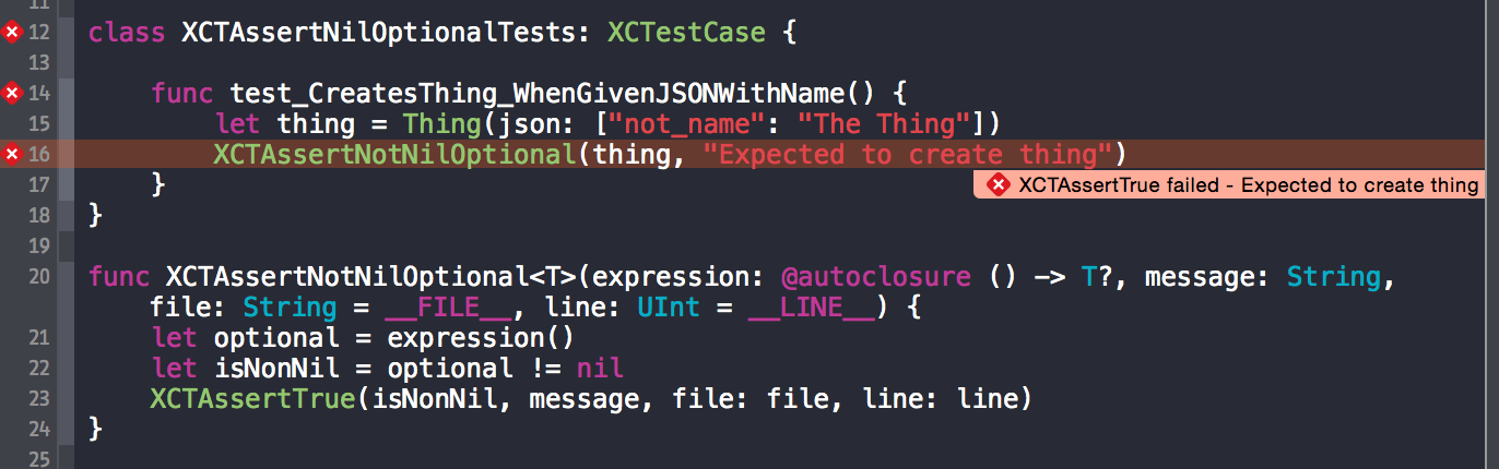 Assertion failure is displayed by Xcode on the correct line of our code