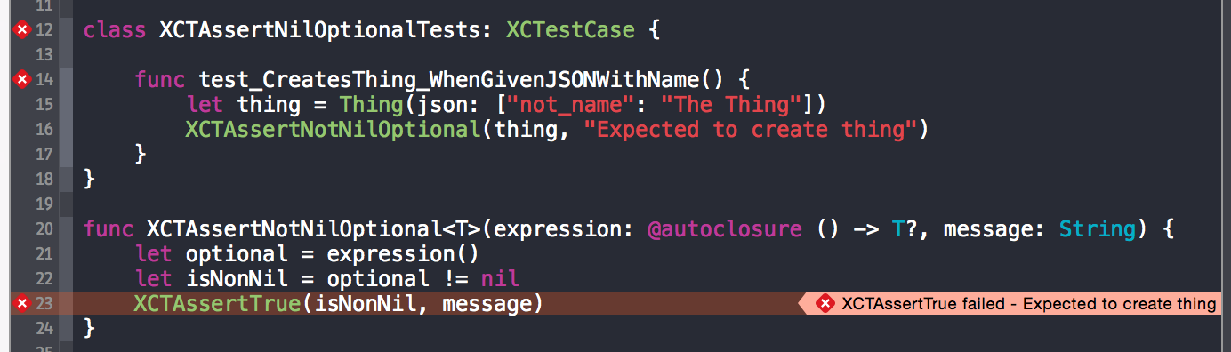 Assertion failure is displayed by Xcode on the wrong line of our code